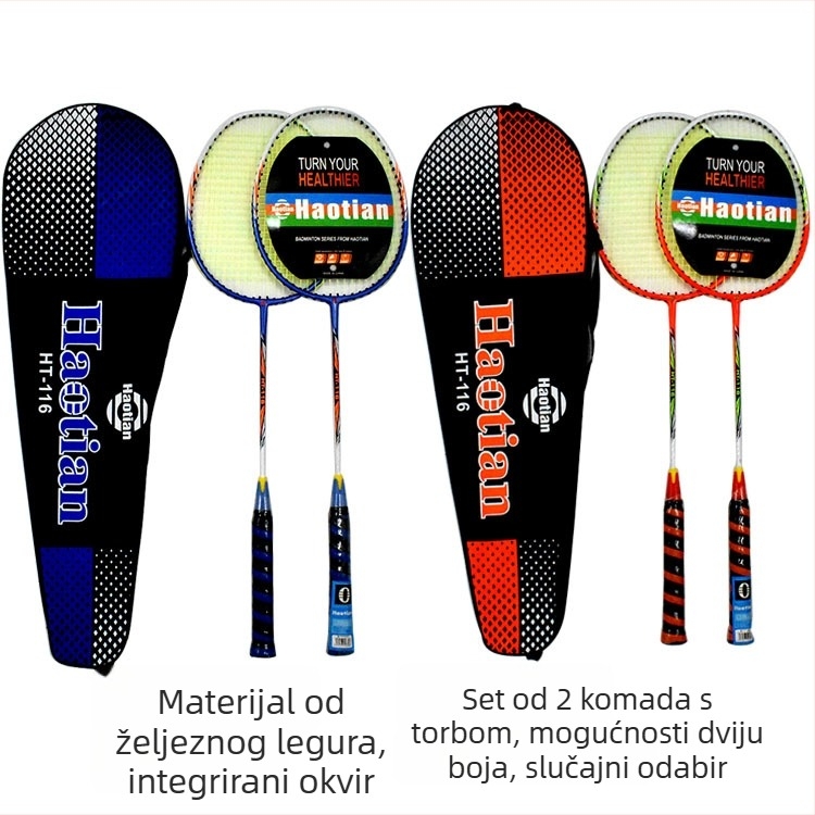 Haotian reket za badminton, okvir od ferroalijskog legura, težina 80–84 g, drška G4, pravocrtni udar