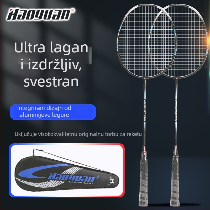 Set badminton reketa, 2 komada – ultralakana aluminijska legura, dvodijelni dizajn, težina 95–100 g, debljina ručke G3