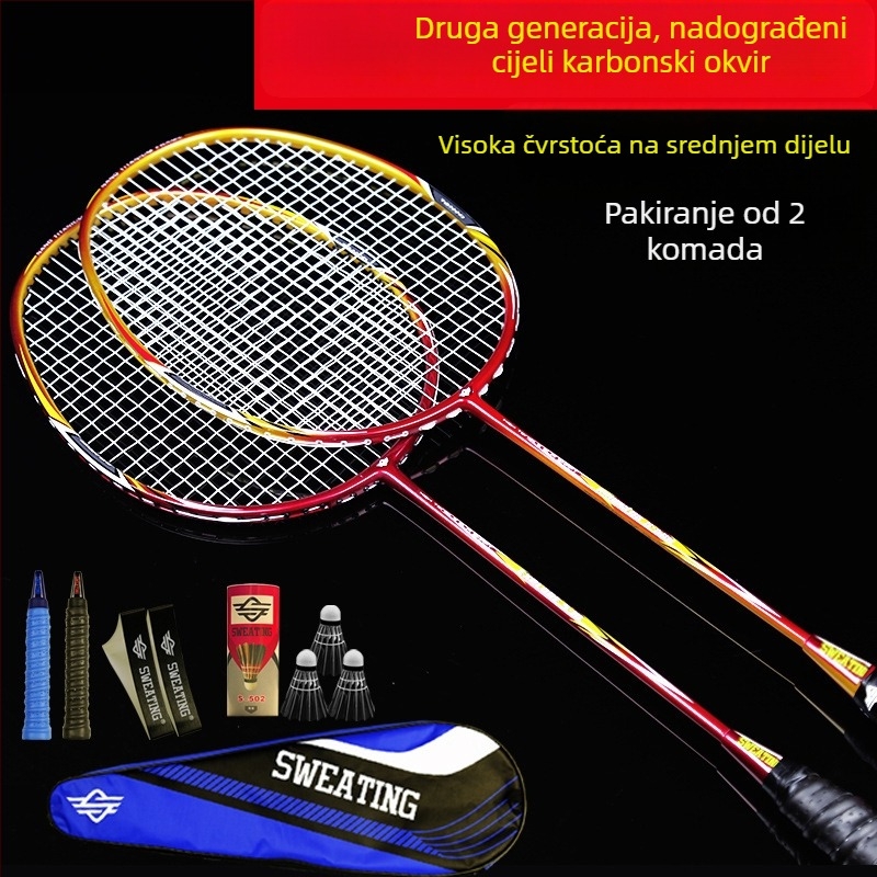 Raketa za badminton s karbonskim okvirom, težina 85–89 g, debljina drške G4, ravni osovina, za amatere