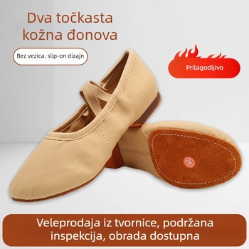 Tanečne cipele za žene — mekana kožna potplata, platneni gornji dio, za unutarnju upotrebu, bez vezica, debljina potplata 1 cm
