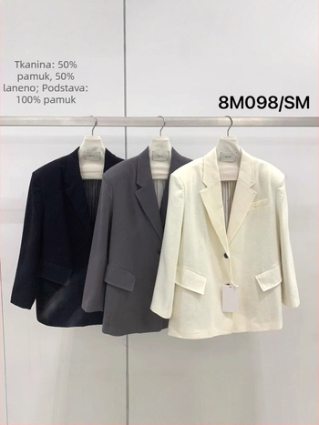 Muzi sako od pamuk-lino smeše za žene, oversize, kostim-stilu sako, rever, dvostruko kopčanje, jesen 2025, model 8M098