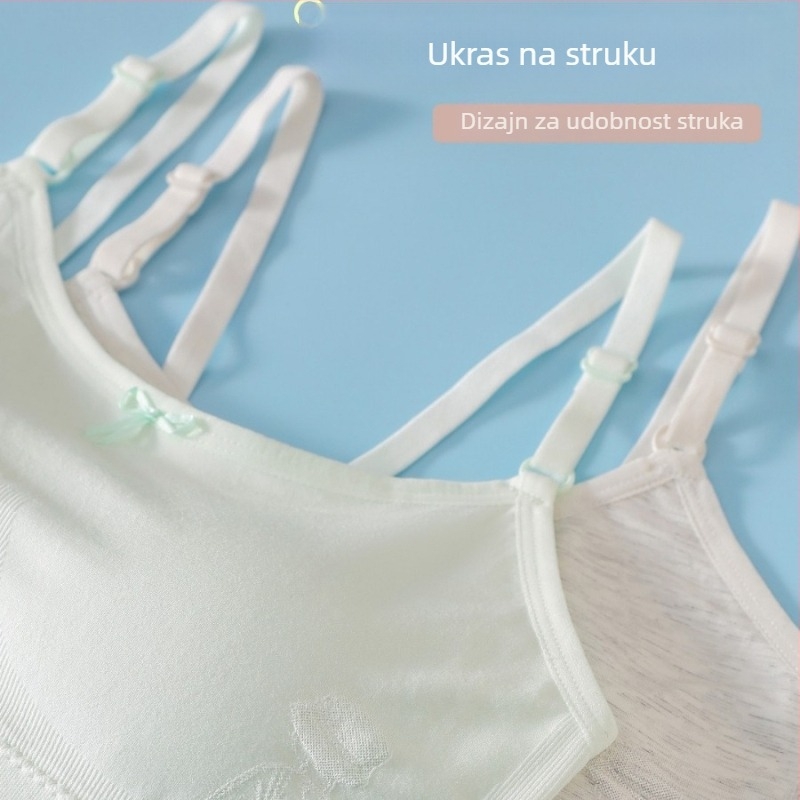 Sportski grudnjak‑vest za tinejdžerice, materijal: regenerirana celulozna vlakna; trokutasti košar; tanki kalup; podstava 100% pamuk; odvojive dvostruke naramenice