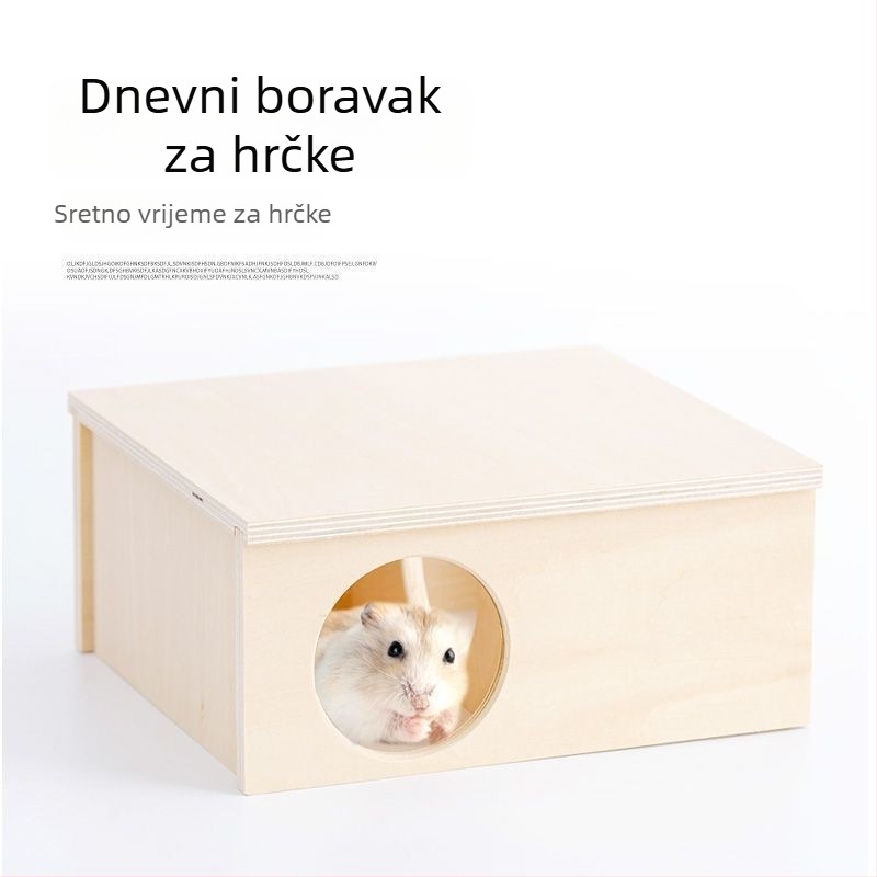Drvena kućica za hamstera – prirodni stil, pravokutnog oblika, unutarnja upotreba, za hamstera, odmor i skrivanje