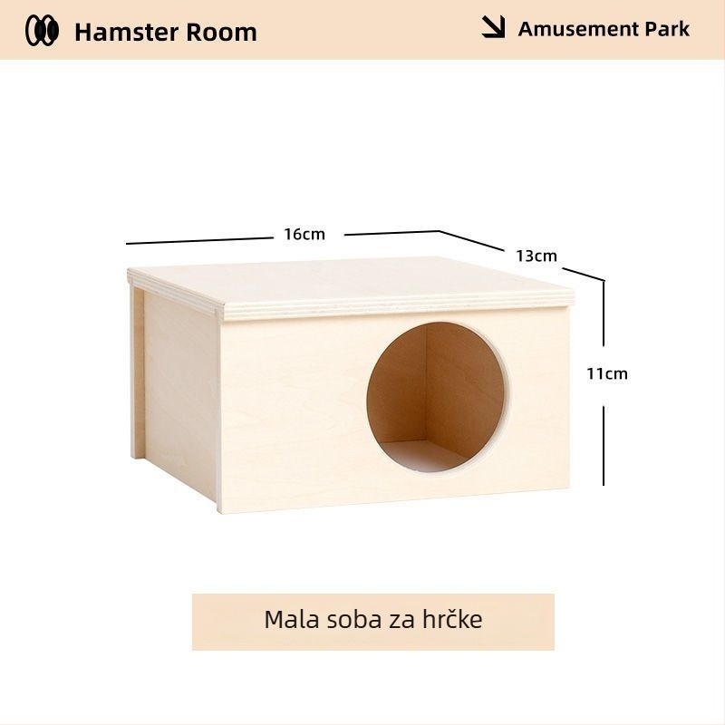 Drvena kućica za hamstera – prirodni stil, pravokutnog oblika, unutarnja upotreba, za hamstera, odmor i skrivanje