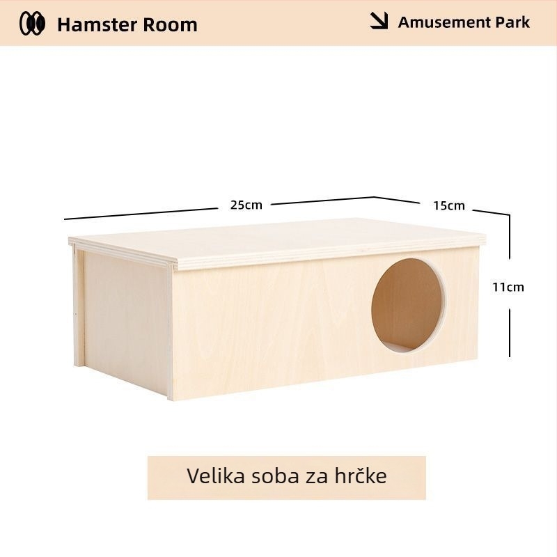 Drvena kućica za hamstera – prirodni stil, pravokutnog oblika, unutarnja upotreba, za hamstera, odmor i skrivanje