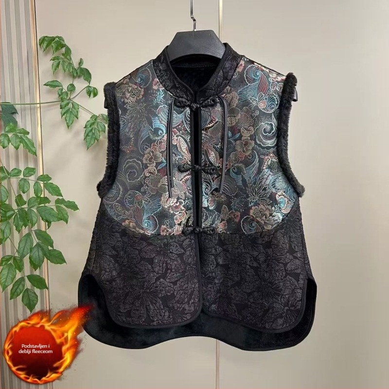Jakardom vez s etničkim stilom, bez rukava, V-izrez, ultra kratka duljina (≤40 cm), punilo vuna, glavni materijal: rayon, A-oblik siluete