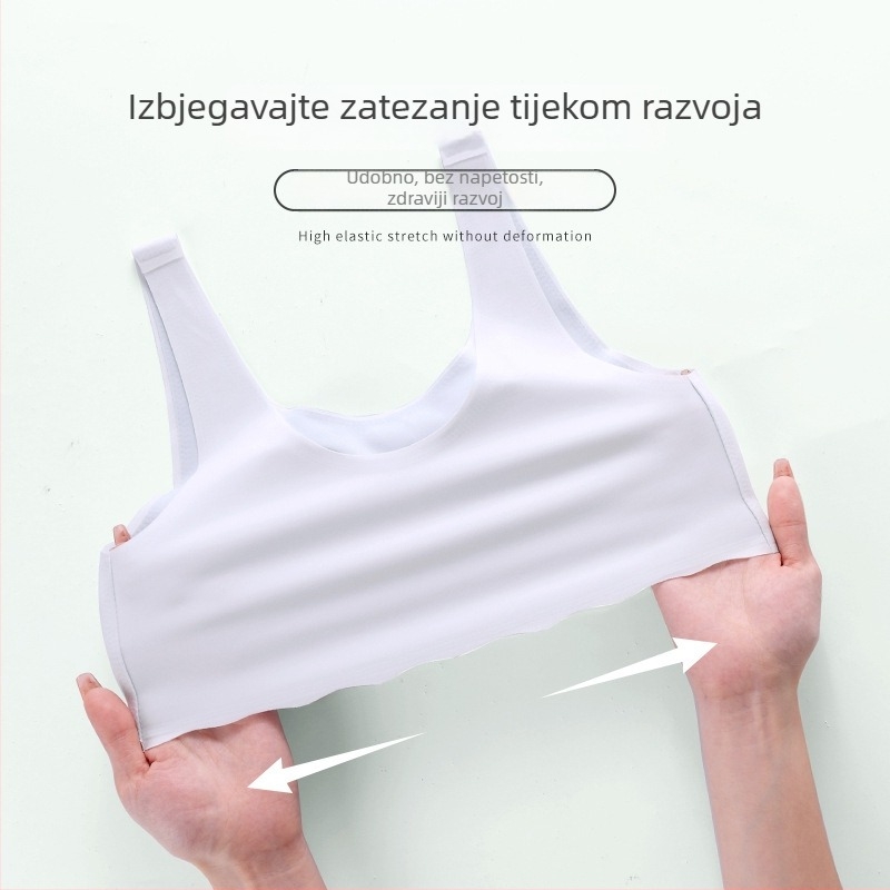 Grudnjak za djevojčice u razvoju, 12–15 godina, najlon materijal, puna košarica, tanko oblikovana čašica s pjenom, čvrste dvostruke naramenice, tiskani dizajn, prozračan i udoban
