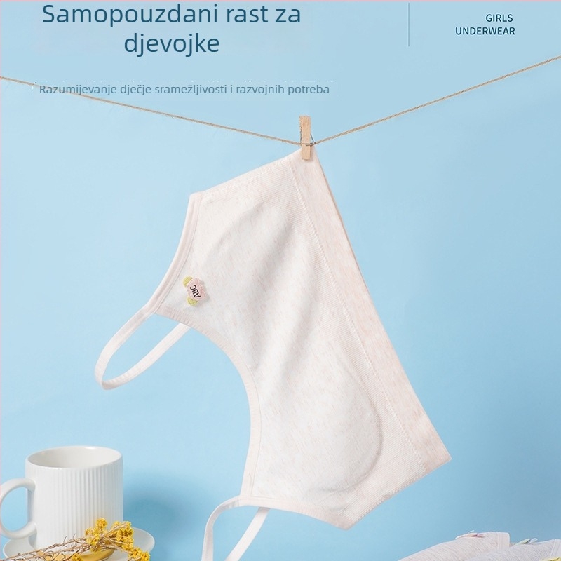 Ženski sportski top bez žice s jastučićima za grudi, za uzrast 9–13 godina, viskozni materijal, šalica 1/2, oblikovana šalica od pamuka, fiksni dvostruki kaiševi