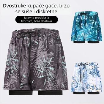 Muške kupaće hlačice bokserice, dvostruko sloje protiv neugode, poliester, podstava poliester, za plivanje