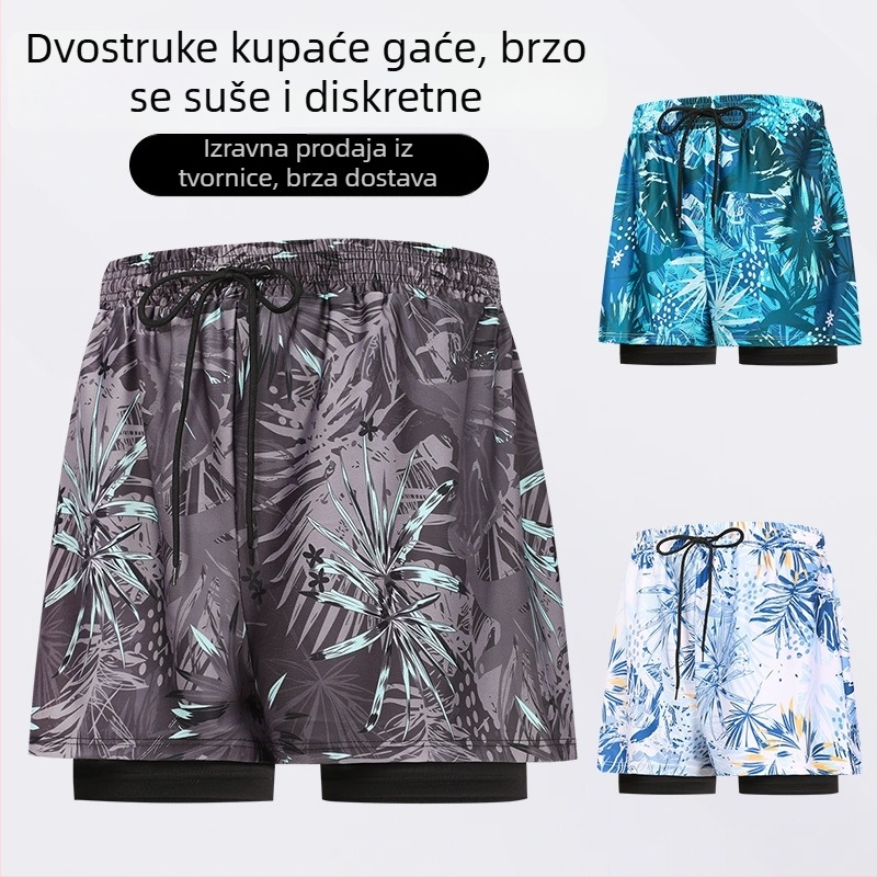 Muške kupaće hlačice bokserice, dvostruko sloje protiv neugode, poliester, podstava poliester, za plivanje