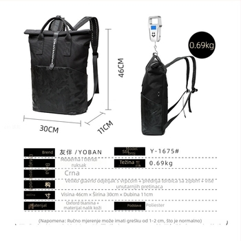 Unisex ruksak s roll-top zatvaranjem, vodootporan Oxford materijal, kapacitet 20–35 L, pogodan za 14-inčni prijenosnik, prozračan za slobodno vrijeme putovanja