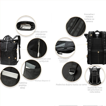 Unisex ruksak s roll-top zatvaranjem, vodootporan Oxford materijal, kapacitet 20–35 L, pogodan za 14-inčni prijenosnik, prozračan za slobodno vrijeme putovanja