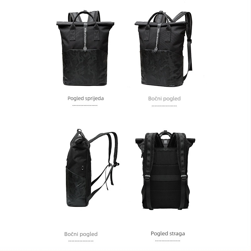 Unisex ruksak s roll-top zatvaranjem, vodootporan Oxford materijal, kapacitet 20–35 L, pogodan za 14-inčni prijenosnik, prozračan za slobodno vrijeme putovanja