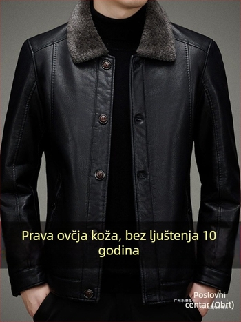Jakna od prave ovčje kože s fleec podstavom, ovratnik s reverom, jednostruko zatvaranje, poslovni stil