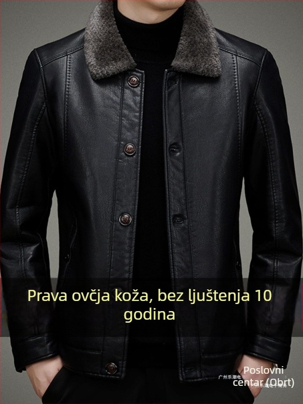 Jakna od prave ovčje kože s fleec podstavom, ovratnik s reverom, jednostruko zatvaranje, poslovni stil