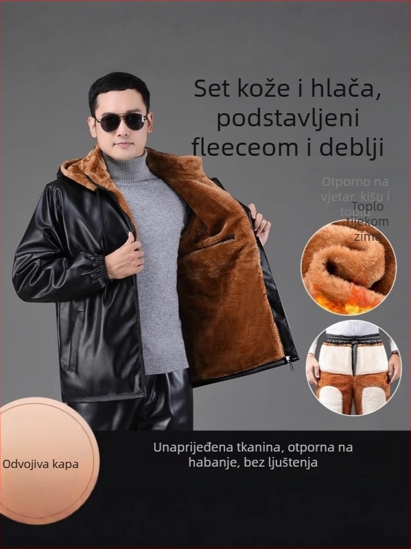 PU kožna jakna i hlače s flisom, zimsko vanjsko radno odijelo za vanjske radove, vjetro i vodootporno