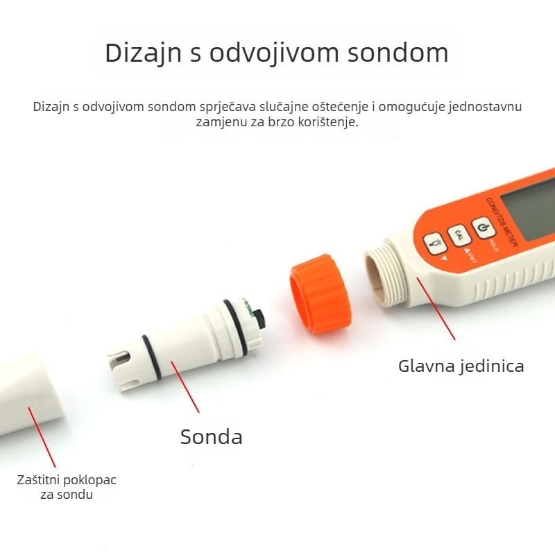 Pen-typ tester kvalitete vode – vodljivost i TDS, prijenosni AR8011 (raspon 0–19.99 mS / 0–199.99 ppm; točnost ±3% F.S ±1 digit; rezolucija 1 μS / 1 ppm / 0.1 °C; napajanje: 4x LR44)