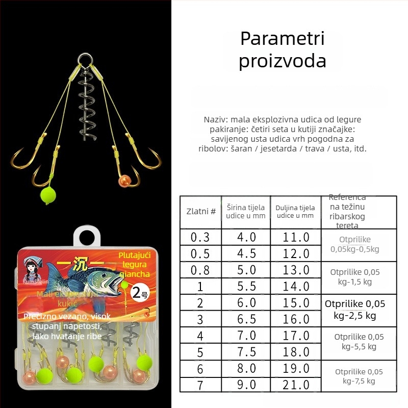 Kuka za ribolov od titanijskog legura — eksplozivna kuka, s oštricom, pakiranje 1000