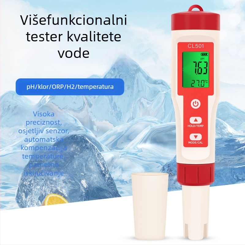 Prenosivi analitičar kvalitete vode CL501 — Pet u jednom: pH, rezidualni klor, vodik, ORP i temperatura; raspon pH 0–14; napajanje LR44×3