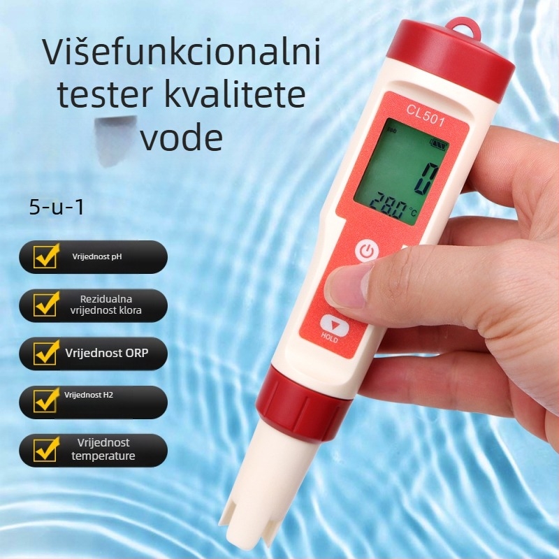 Prenosivi analitičar kvalitete vode CL501 — Pet u jednom: pH, rezidualni klor, vodik, ORP i temperatura; raspon pH 0–14; napajanje LR44×3