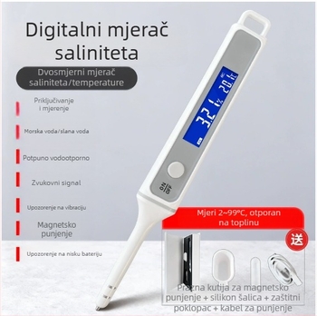 Salinometar za hranu i akvakulturu, visoko precizan elektronički mjerač slanosti morske vode CX4010, raspon mjerenja 0-5% i 0-10%, rezolucija 0,01%, napajanje putem punjenja