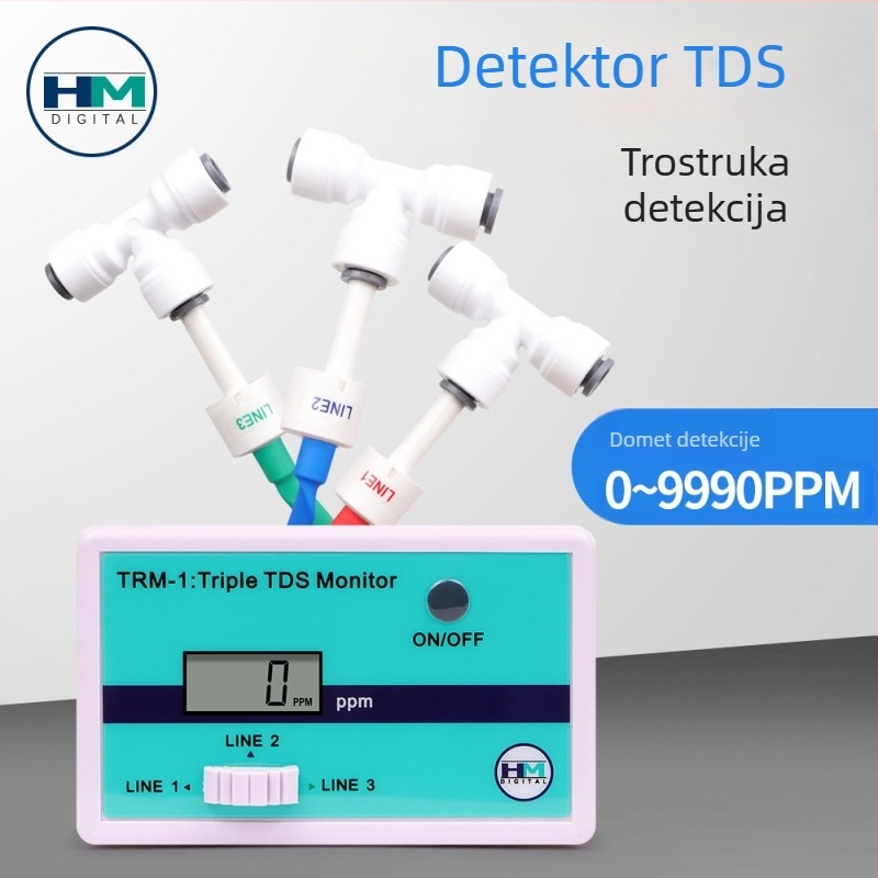 Prijenosni TDS detektor za kvalitetu vode (SM1/TRM1) – raspon 0-9990 ppm, rezolucija 1 ppm, napajanje 2×1,5 V baterije