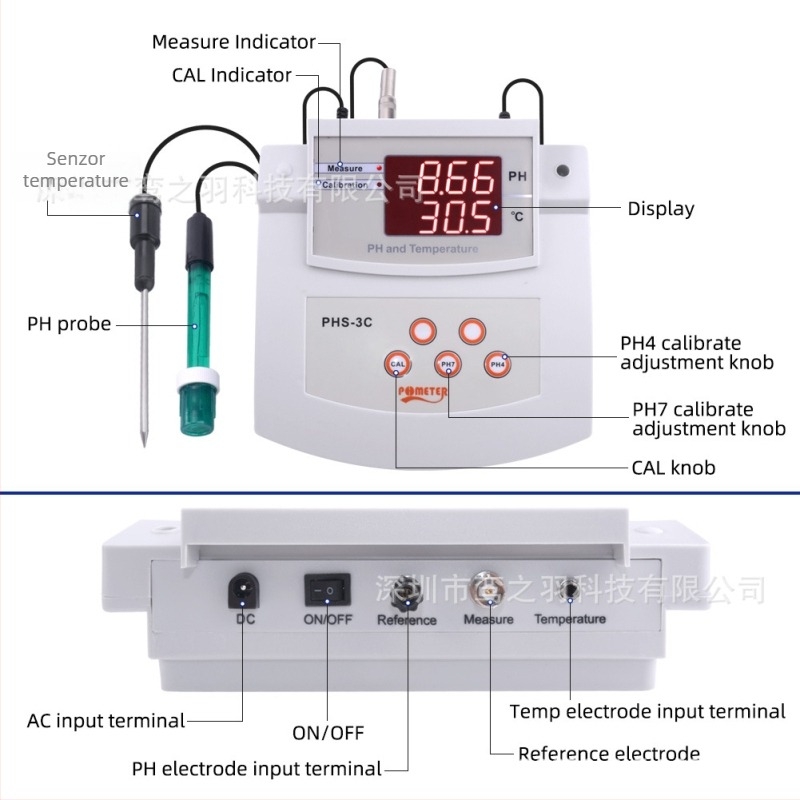 Online analiza kvalitete vode – 2-u-1 pH i temperatura, raspon pH 0.00–14.00, model PHS-3C, 220V