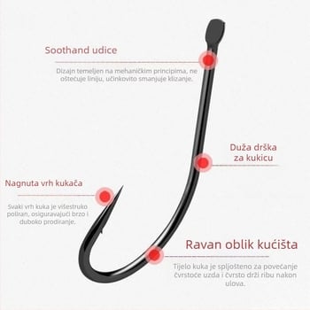 Kuka za ribolov s dugim držalom i zakrivljenim ustima, spremna za uporabu, dvostruka kuka s bodljama, veličine 1–10