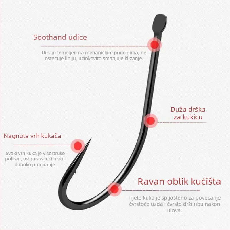 Kuka za ribolov s dugim držalom i zakrivljenim ustima, spremna za uporabu, dvostruka kuka s bodljama, veličine 1–10