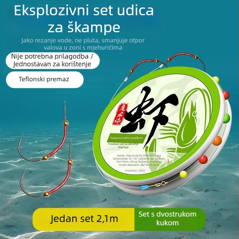 Set linije za škampe s dvostrukim udicama broj 3 i balonom kisika za ribolov u potoku