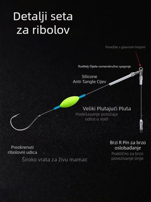 Kuka za mamac, s bodljom br. 1, 100 komada u kutiji, pogodno za rijeke, jezera i potoke