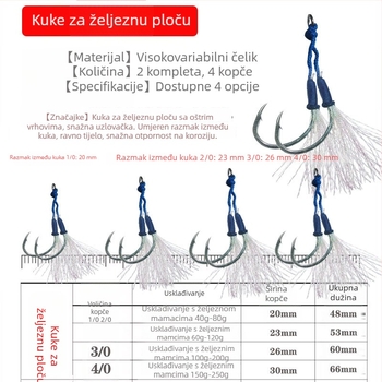 Željezna ribolovna kuka s dvostrukom kukom, sporo jig akcija, svjetleća žica, za morski ribolov s brodom