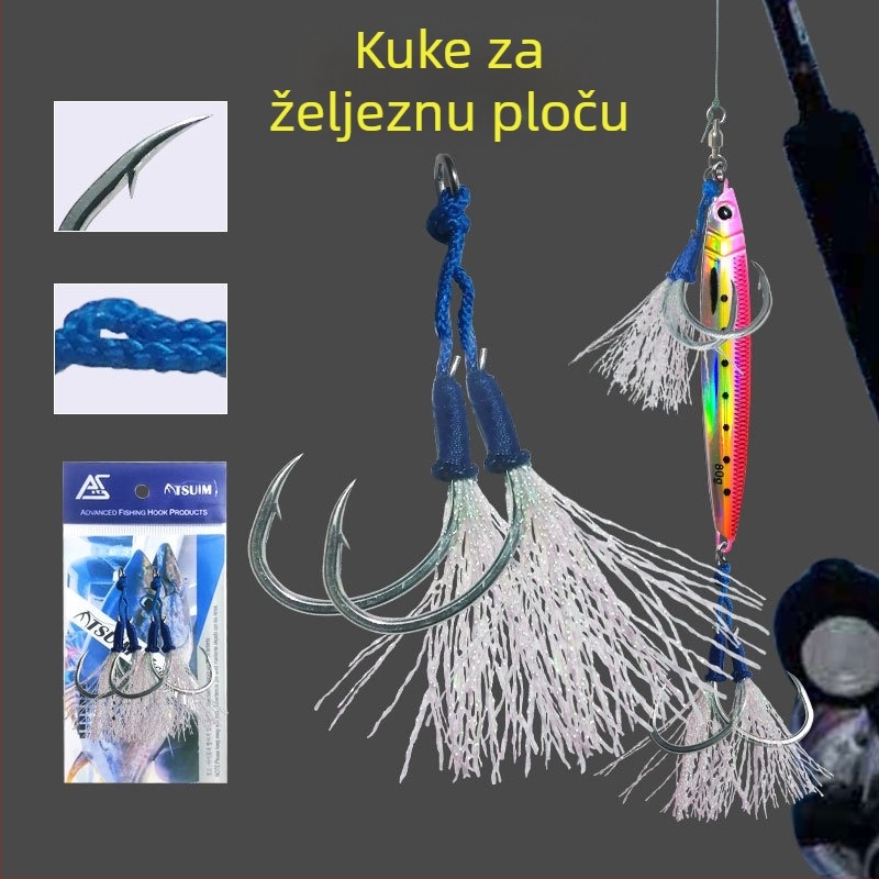 Željezna ribolovna kuka s dvostrukom kukom, sporo jig akcija, svjetleća žica, za morski ribolov s brodom
