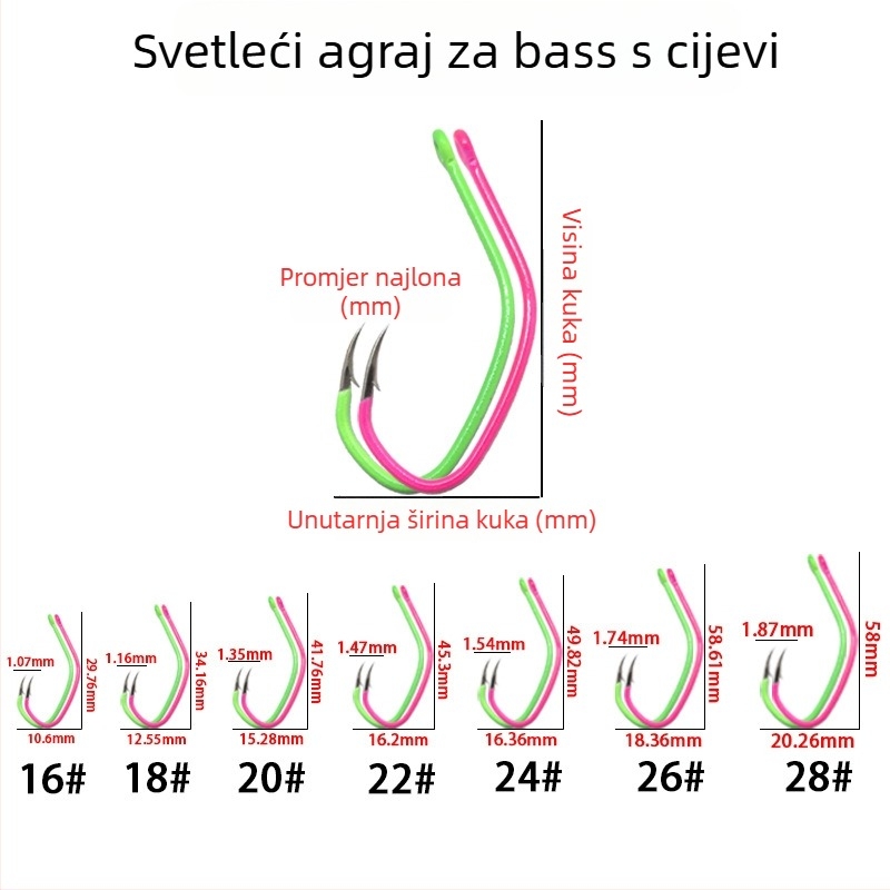 Barbvena kuka za morski bas s prstenom, duga drška, zakrivljena usta, za ribolov živih gambara