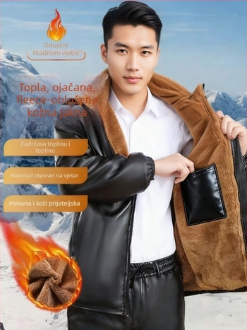 Beijiang Wolf muški set kožne jakne i hlača s vunenom podstavom, odvojiva kapuljača, zatvarač, ultra kratka duljina, zimska otpornost na vjetar