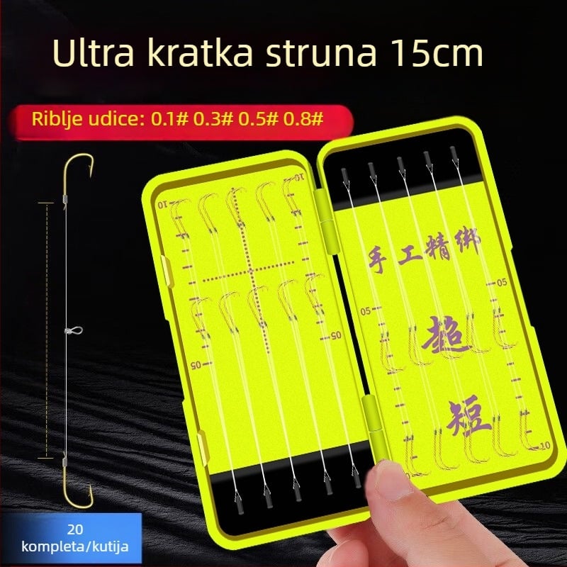 15 cm ultra kratki set s dvostrukom kukom i zlatnim kućištem za lov šarana