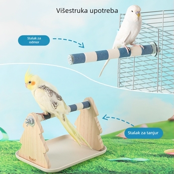 Drveni stalak za papagaje od borovine – stolni, pogodan za mala i srednja papagaja, lako se čisti posuda