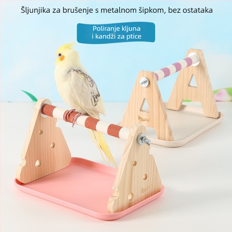 Drveni stalak za papagaje od borovine – stolni, pogodan za mala i srednja papagaja, lako se čisti posuda
