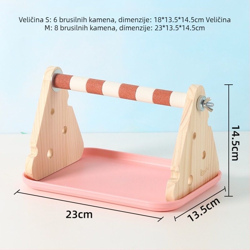 Drveni stalak za papagaje od borovine – stolni, pogodan za mala i srednja papagaja, lako se čisti posuda