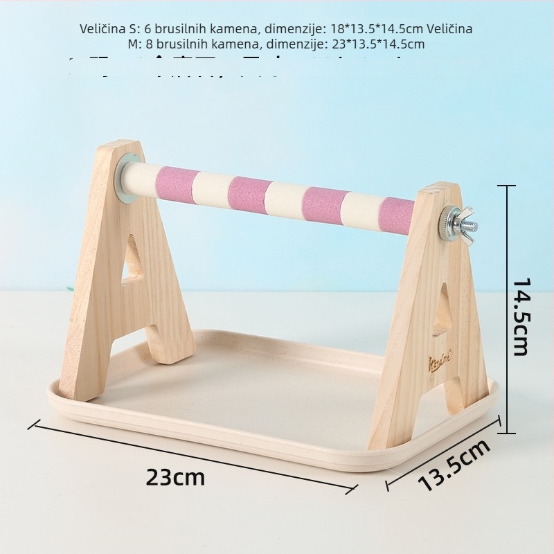 Drveni stalak za papagaje od borovine – stolni, pogodan za mala i srednja papagaja, lako se čisti posuda