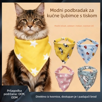 Triangularni šal za kućne ljubimce s karikaturalnim uzorkom, pamuk materijal, mekan pleteni ovratnik, krpa za sline