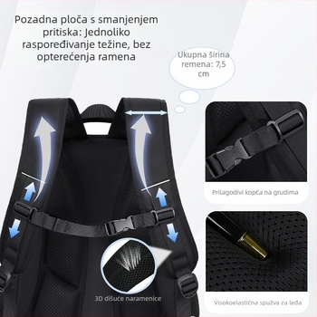 Školska torba, unisex, Oxford tkanina, prozračna, vodootporna, otporna na habanje, zakrivljene naramenice