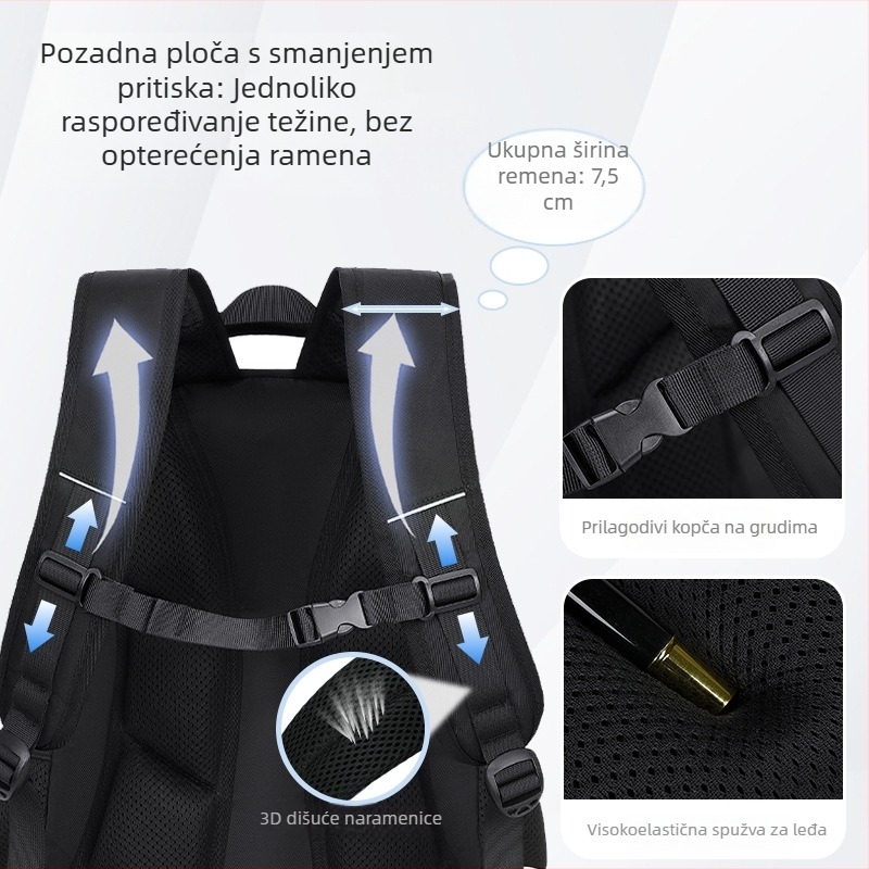 Školska torba, unisex, Oxford tkanina, prozračna, vodootporna, otporna na habanje, zakrivljene naramenice