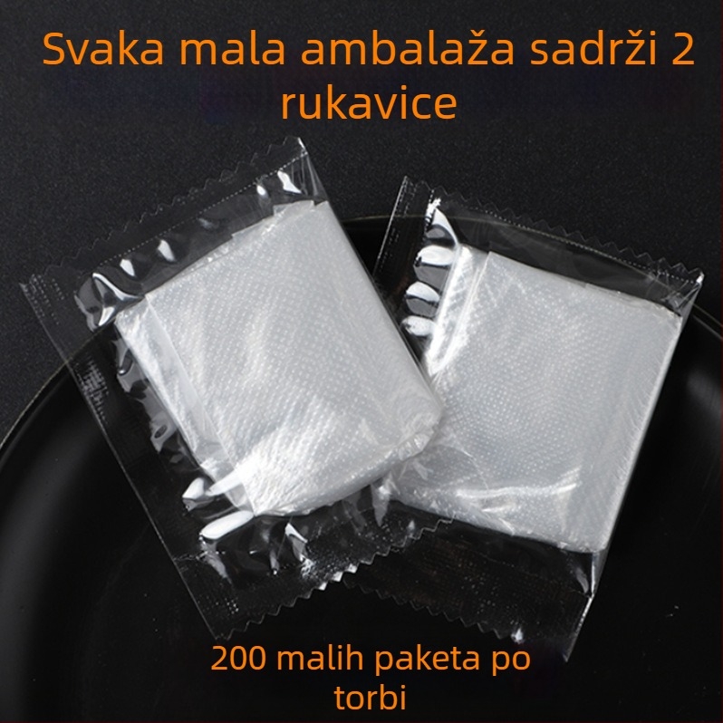 Jednokratne PE rukavice, debljina 0,05–0,1 mm, prehrambena kvaliteta, 2 komada po pakiranju, mogućnost prilagođenog logotipa