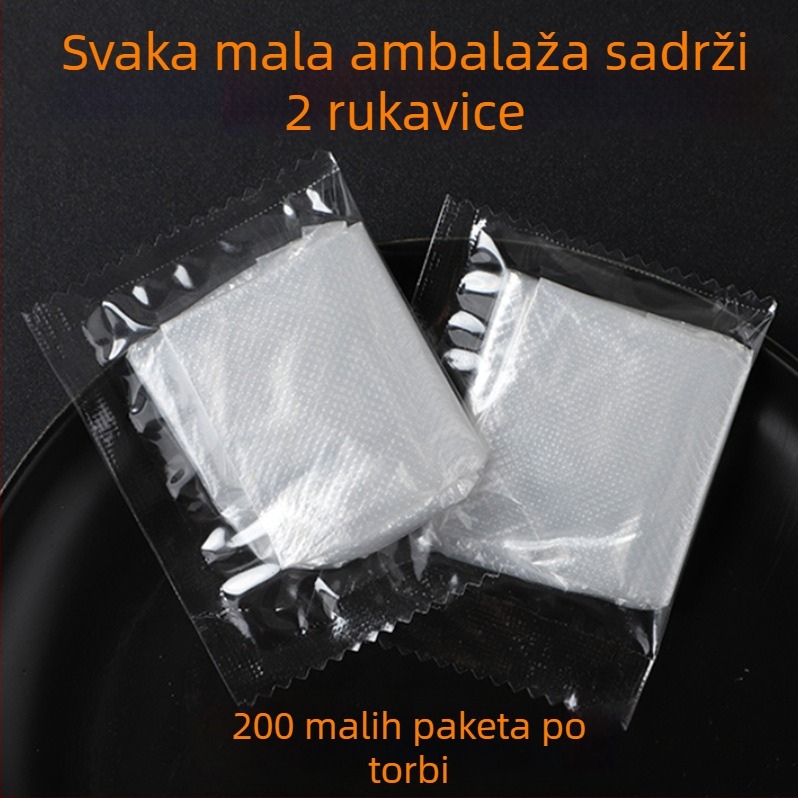 Jednokratne PE rukavice, debljina 0,05–0,1 mm, prehrambena kvaliteta, 2 komada po pakiranju, mogućnost prilagođenog logotipa