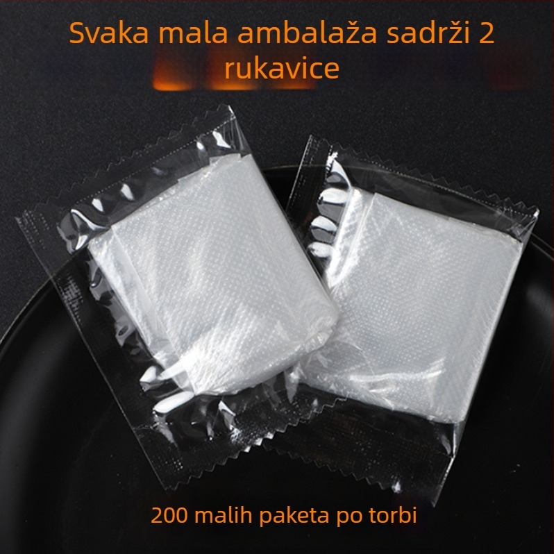 Jednokratne PE rukavice, debljina 0,05–0,1 mm, prehrambena kvaliteta, 2 komada po pakiranju, mogućnost prilagođenog logotipa