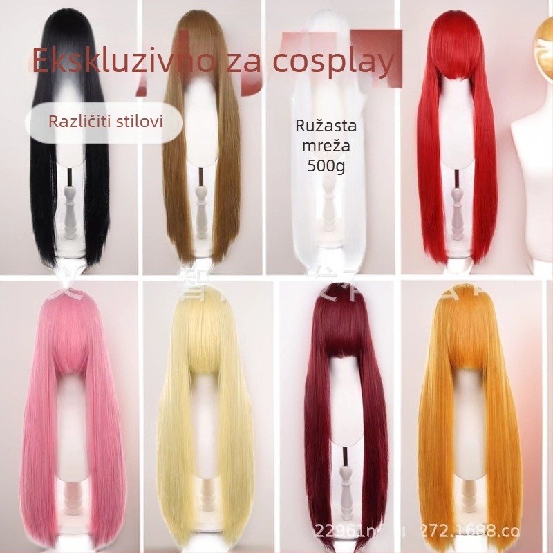 Perika za anime cosplay, duga ravna kosa, vlakna otporna na visoke temperature, mehanička obrada, moguće bojanje i uvijanje