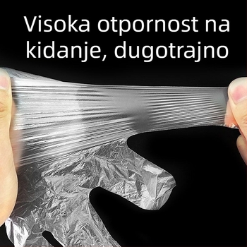 Jednokratne rukavice u kutiji, prehrambene kvalitete polietilen, debele, za kuhinju i catering (rok trajanja 12 mjeseci; jednostavni jednobojni uzorak; mogućnost tiska logotipa)