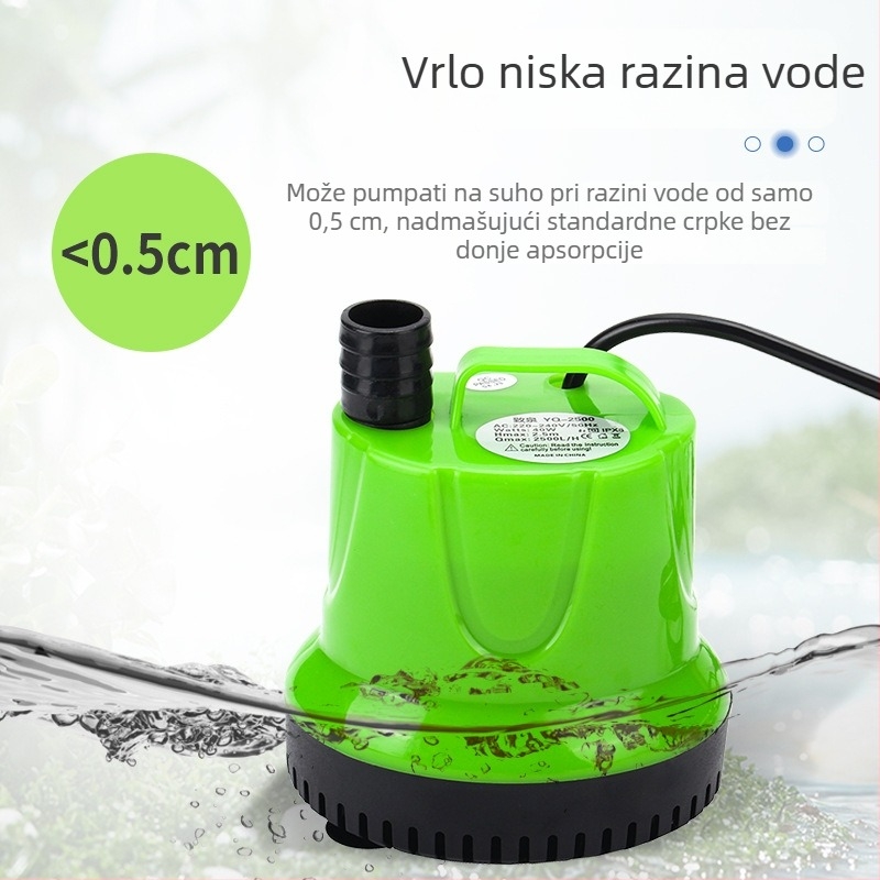 Podvodna pumpa za akvarij s dnom usisavanja – plastična, za oksigenaciju ribnjaka; ulazni promjer 8,5–13–20 mm; uspon do 4,5 m