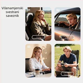 Cyan U-oblikovani putni jastuk od PVC-a, napuhivanje zrakom, crtani stil, pogodna za automobil, putovanja, kampiranje i zrakoplov